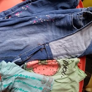 Jean overalls and 2 shirts